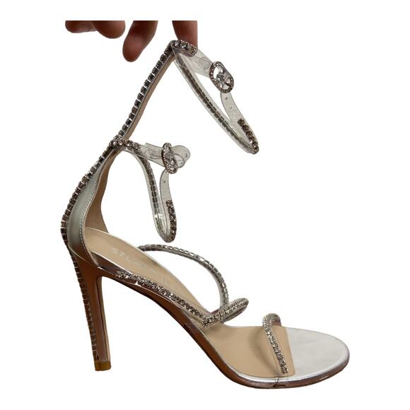 Stuart Weitzman Nudistglam 100 Gladiator Stiletto Heeled Sandal Clear Size 8 - Picture 10 of 15